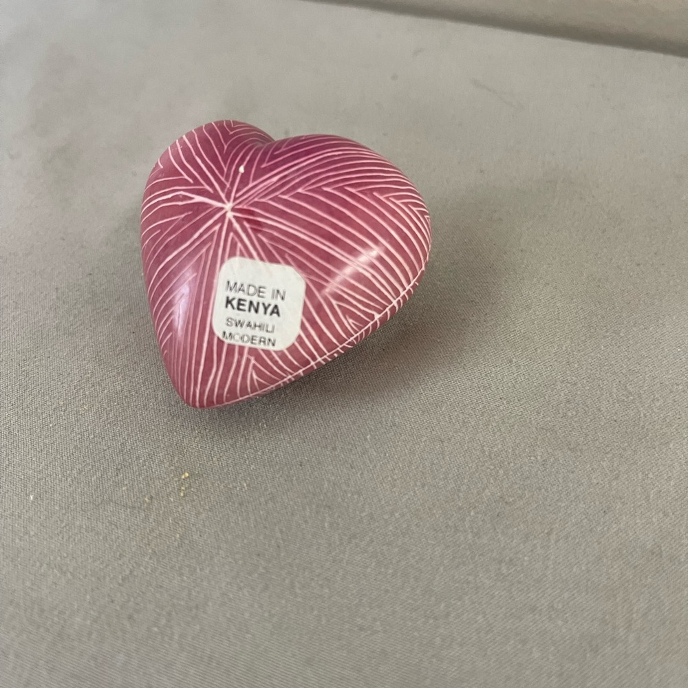Handcrafted Heart Shaped Soapstone Art Swahili Modern Kenya Handmade Solid Rock - Picture 1 of 7